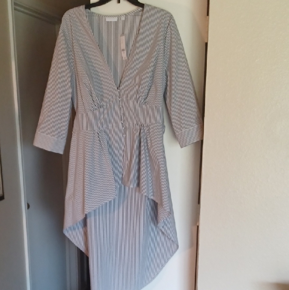 New York & Company Black and White Striped High Low Dress